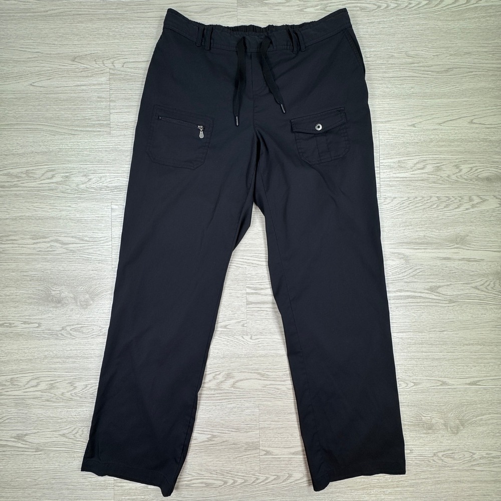 Adar Women Scrub Pants Cargo Drawstring Black Large‎ Straight Leg Stretch
